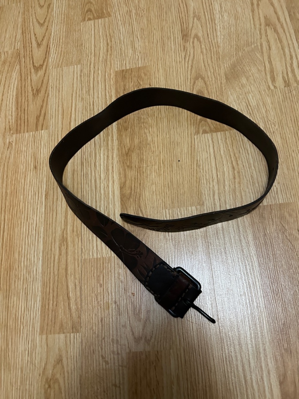 Hollister Dark Brown Leather Belt with Subtle Floral Embossing